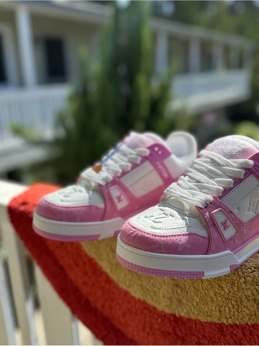 LV Pink and White Low-Top Sneakers